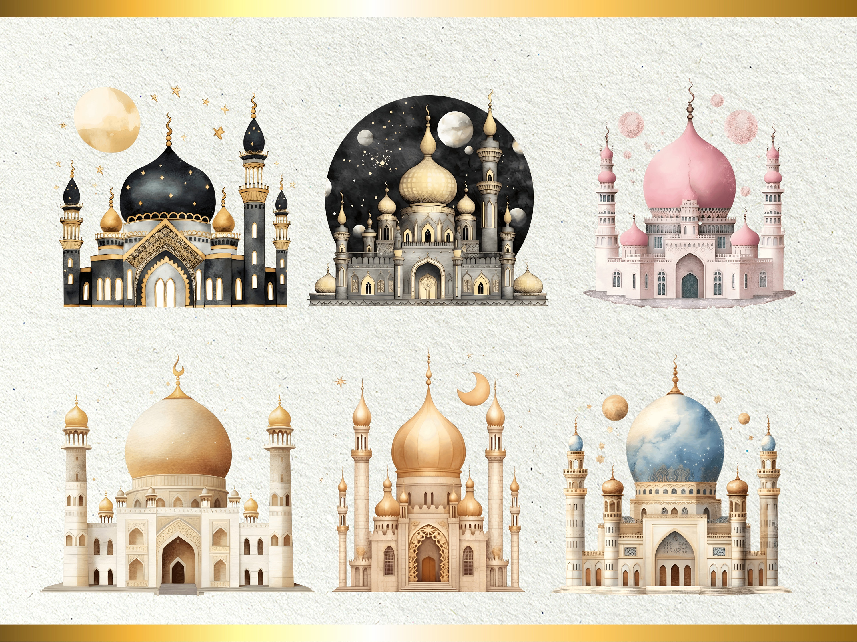 イスラム教のモスクのクリップアート – 水彩画風PNGイラスト（商用利用
