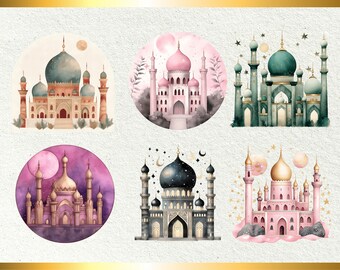 イスラム教のモスクのクリップアート – 水彩画風PNGイラスト（商用利用