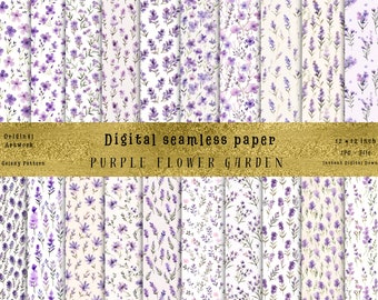 Purple Floral Seamless Pattern – 30 Flower Designs (JPG Digital Download)