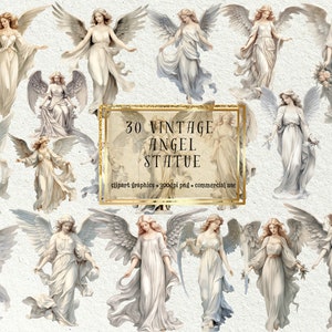 Enchanting Vintage Angel Statue Cliparts - 30+1 Bonus PNG Images for Crafting, Decor, Sublimation, Journal - High Quality, Commercial Use