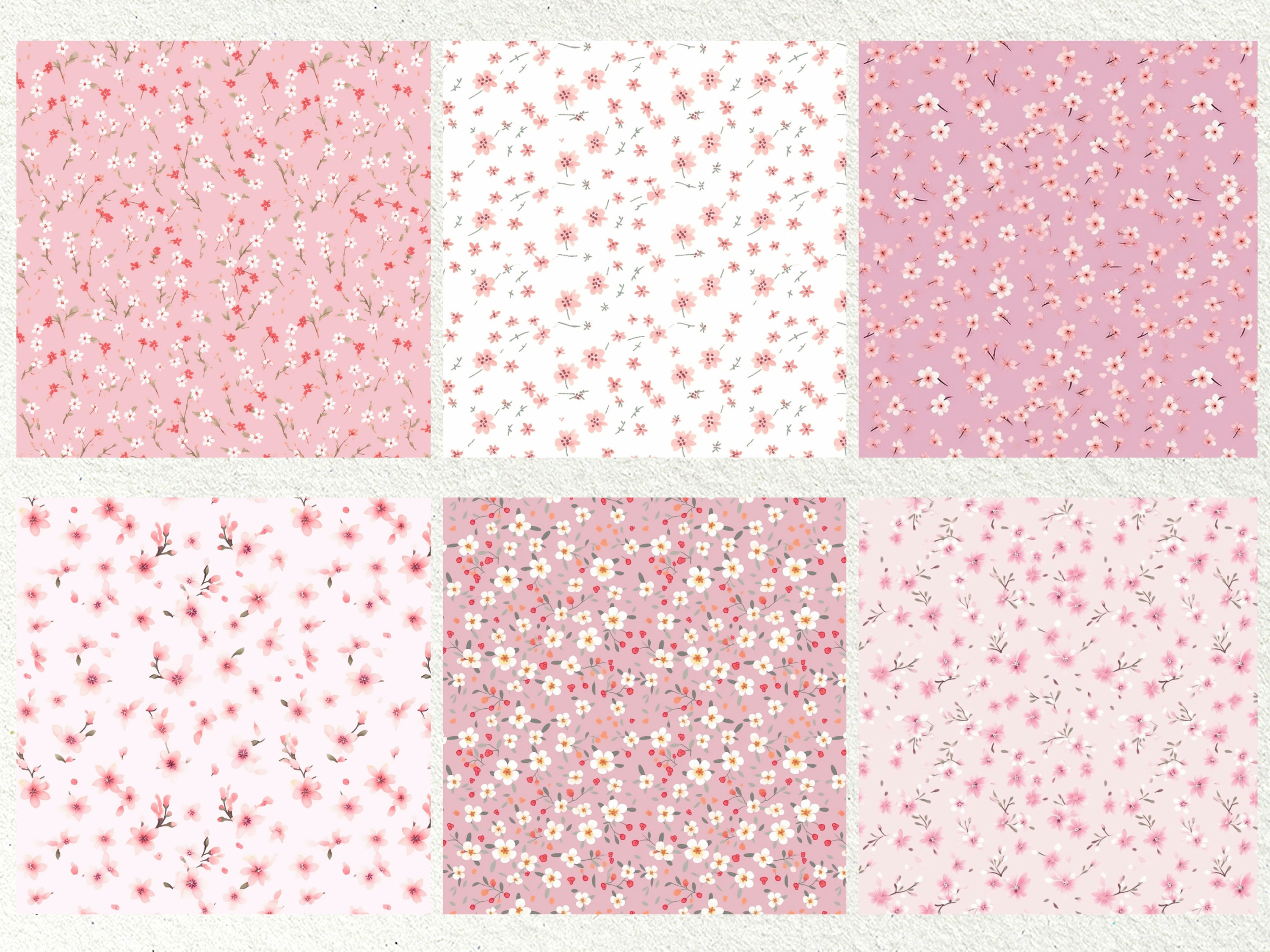 Pink Flower Pattern Back 24 Seamless Petite Pink Flower Patterns - High-res Digital Backgrounds ...