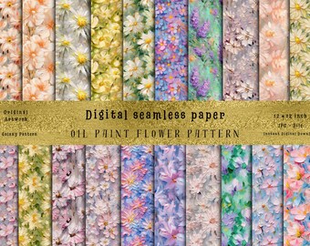 Spring Floral Oil Painting Seamless Patterns: Digital Paper (Commercial Use)