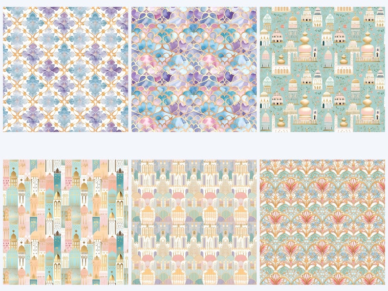 Vintage Pastel Arabic Palace Patterns - 25+1 Bonus Seamless Digital ...