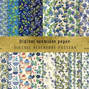 30 Vintage Blueberry Nahtlose Muster Bundle - Perfekt für Sublimation, DIY Handwerk, Wohnkultur - hochwertige JPG, kommerzielle Nutzung