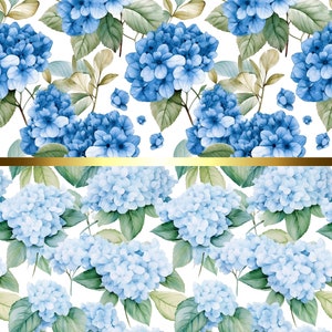 Watercolor Hydrangea Seamless Pattern Set -10 Blue and White Floral ...
