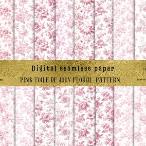 21 bezszwowych różowych wzorów Toile de Jouy Floral | Idealne do majsterkowania, sublimacji i nie tylko! Wysokiej jakości 300 DPI JPG | Do użytku komercyjnego