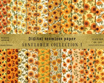 30 Watercolor Sunflower Seamless Patterns - Inspired by Sophie Blackall, 300dpi, Scrapbooking, Junk Journal, Sublimation, Commercial Use!