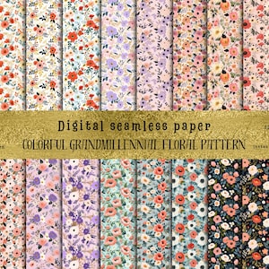 21 Seamless 90s Grandmillennial Vibrant Floral Patterns | Retro-Inspired, Scrapbooking, Junk Journal, Digital Art, Wall art, Commercial Use!