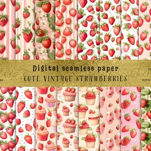 24 simpatiche sublimazioni senza giunte di fragole ad acquerello vintage, stampe su tessuto e arte digitale + altro - JPG di alta qualità, uso commerciale