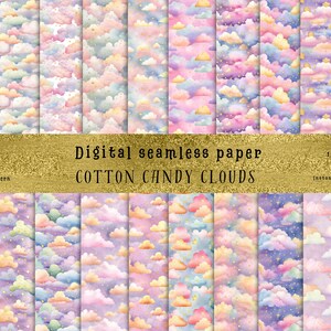 24 Seamless Cloud Patterns - Cotton Candy Rainbow Clouds and Stars -Digital Backgrounds for Sublimation, Fabric Printing, Commercial Use