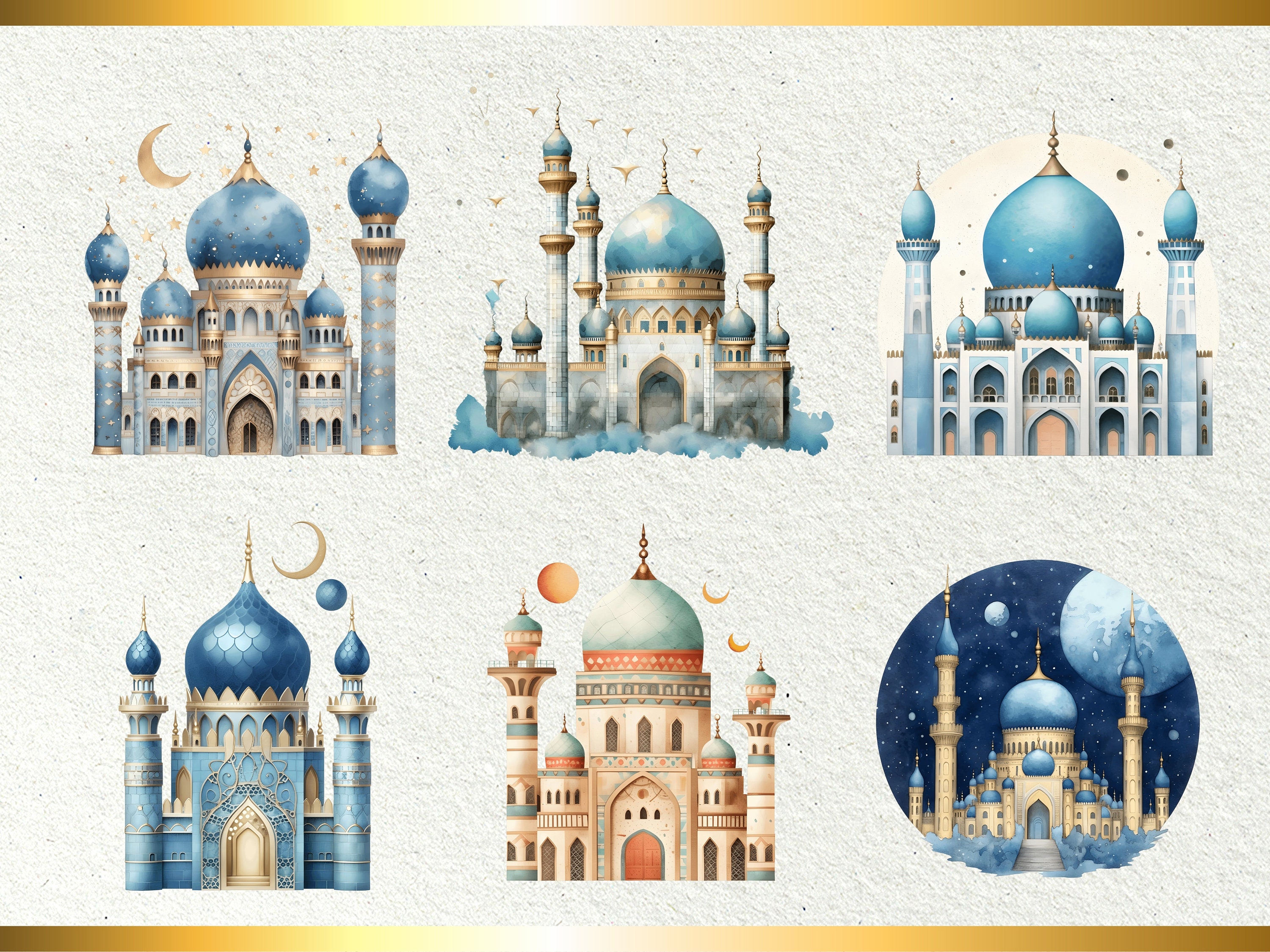 イスラム教のモスクのクリップアート – 水彩画風PNGイラスト（商用利用
