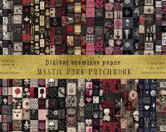 Gothic Victorian Patchwork Patterns – Mystical Seamless Designs (JPG, Digital Download)