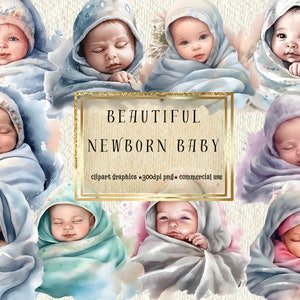 Beau bébé nouveau-né aquarelle dans un ensemble de Clipart couverture confortable | Utilisation commerciale | Bricolage | Téléchargement numérique + clipart bonus surprise