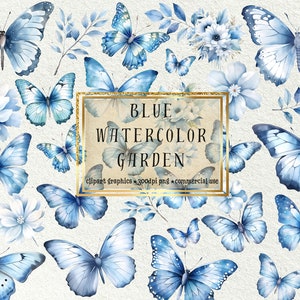 Blauer Schmetterling Clipart, Blumen Clipart, 40 + 1 Bonus Png-Dateien mit transparentem Hintergrund, Frühling Clipart, Garten Clipart, KOMMERZIELLE NUTZUNG