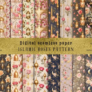 23 Angela Barrett vintage islamitisch motief en gouden glitter rozen naadloze patronen | Decopage, scrapbooking, junkjournal, kunst aan de muur, commercial!
