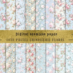 24 motivi floreali Chinoiserie pastello senza soluzione di continuità, perfetti per inviti, lavori fai da te, sublimazione! JPG 300 DPI di alta qualità/uso commerciale