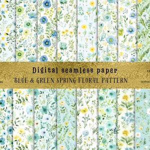 21 motifs floraux bleus et verts transparents - Conceptions numériques de haute qualité pour l&#39;artisanat, le bricolage, la sublimation, le scrapbooking, le tissu, un usage commercial