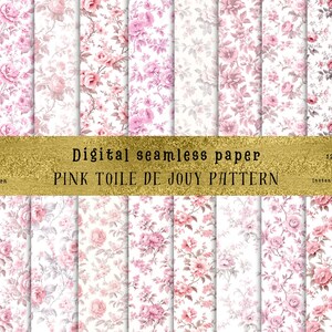 21 Pink Toile de Jouy Floral Patterns | DIY Crafting, Digital Paper, Sublimation and More!  High-Quality 300 DPI JPG | Commercial Use