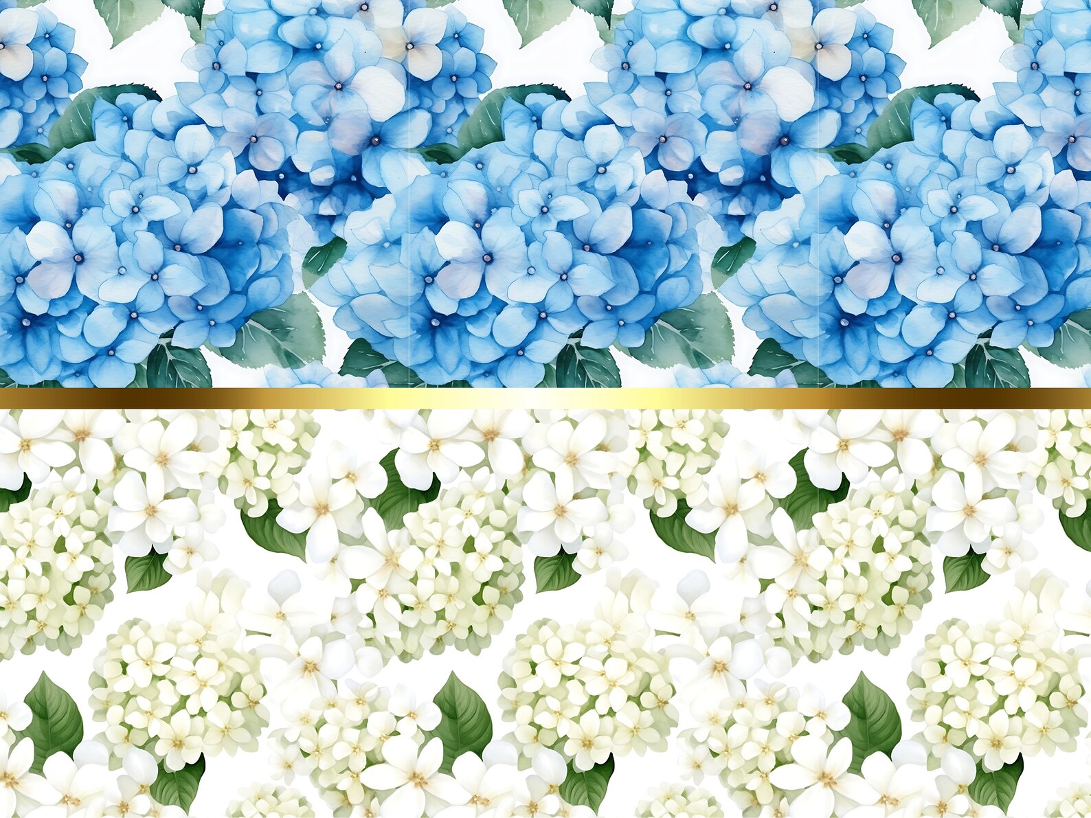 Watercolor Hydrangea Seamless Pattern Set -10 Blue and White Floral ...