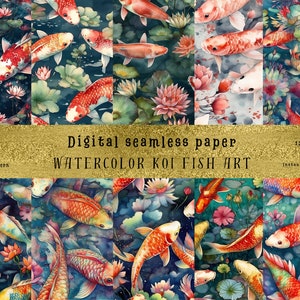 Aquarel Japanse koi vissen naadloze patronen - Set van 10 digitale downloads voor doe-het-zelf ambachten, scrapbooking, woondecoratie, commercieel gebruik,