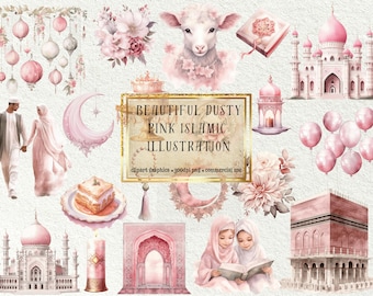 Stoffig roze Ramadan-clipart: islamitische illustraties (digitale png-download)