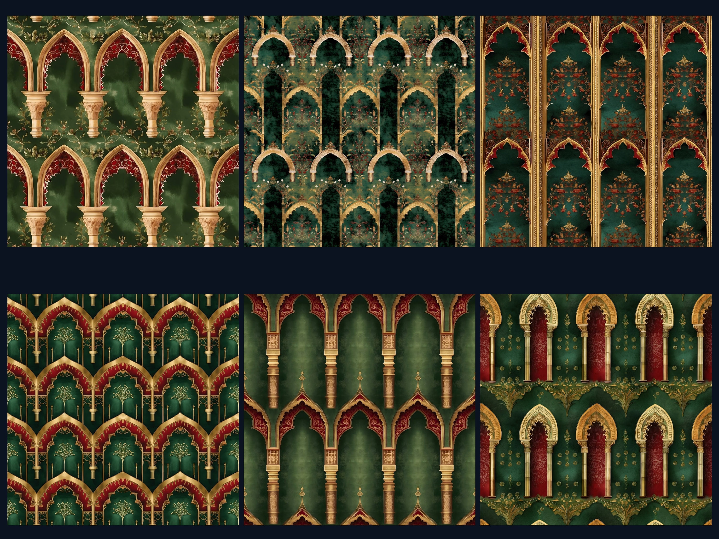 Arabian Palace Seamless Pattern Bundle: Gold Foil Designs (digital ...