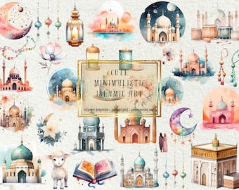 Islamic Clipart Bundle – Cute Minimalist Illustrations, Commercial Use (Digital Download)