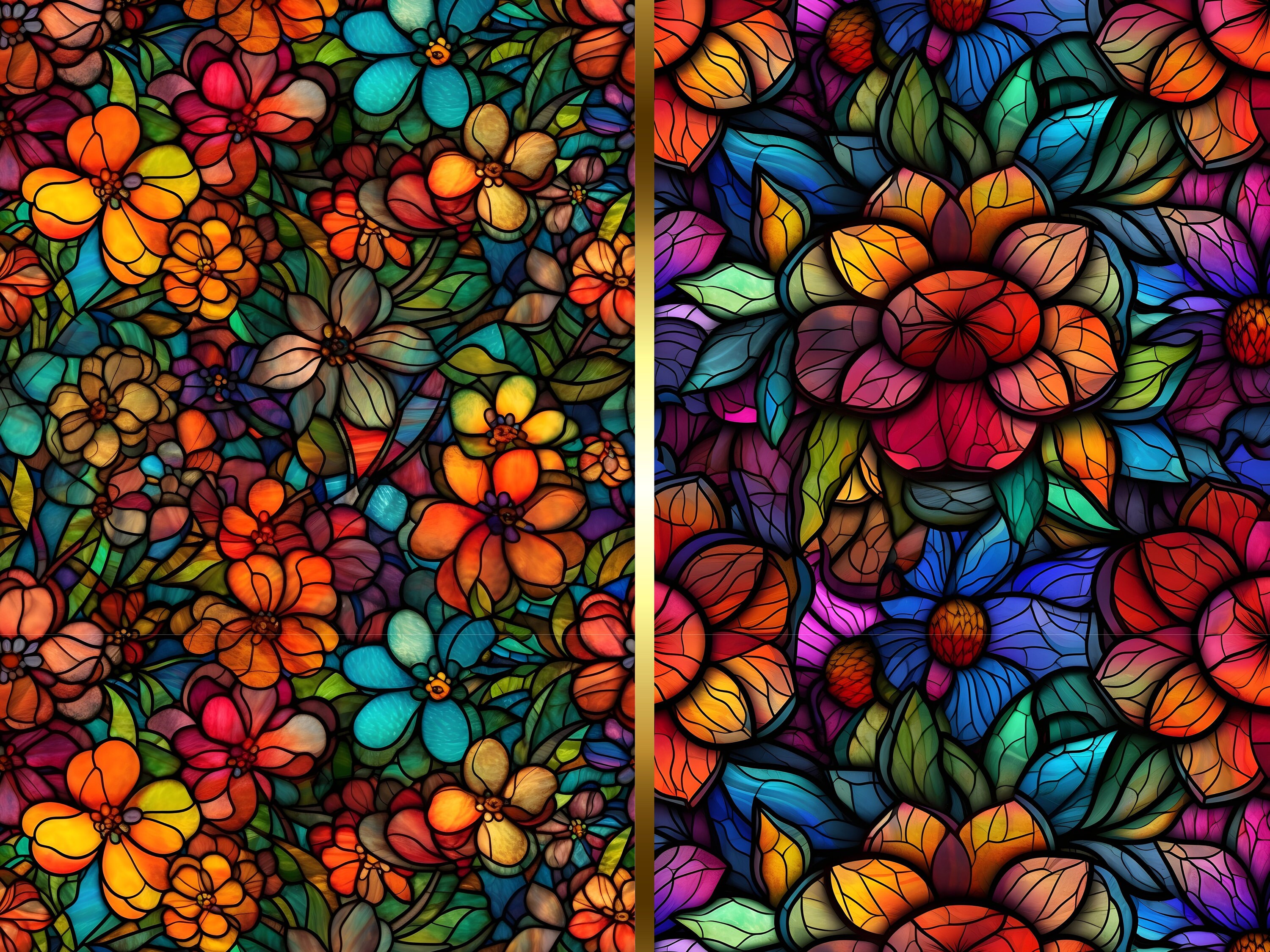 Vintage Stained Glass Floral Patterns – Seamless Printable Textures ...