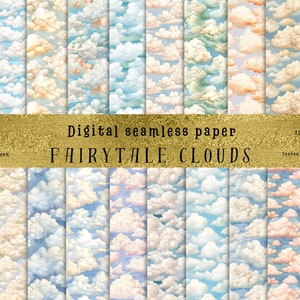 22 Seamless Watercolor Fairytale Cloud Patterns  - Perfect for Sublimation, DIY Crafting, Wall Papper, Fabric, Junk Journal & Commercial use
