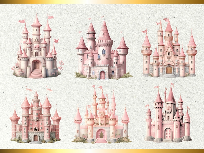 Vintage Pink Castle Clipart: Fairy Tale PNG Graphics (commercial Use ...