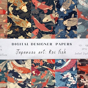 Japanische Kunst Koi Fisch Digitales Papier - Nahtloses Design für die kommerzielle Nutzung