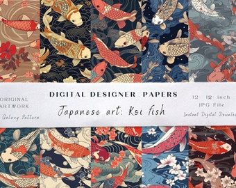 Japanische Kunst Koi Fisch Digitales Papier - Nahtloses Design für die kommerzielle Nutzung