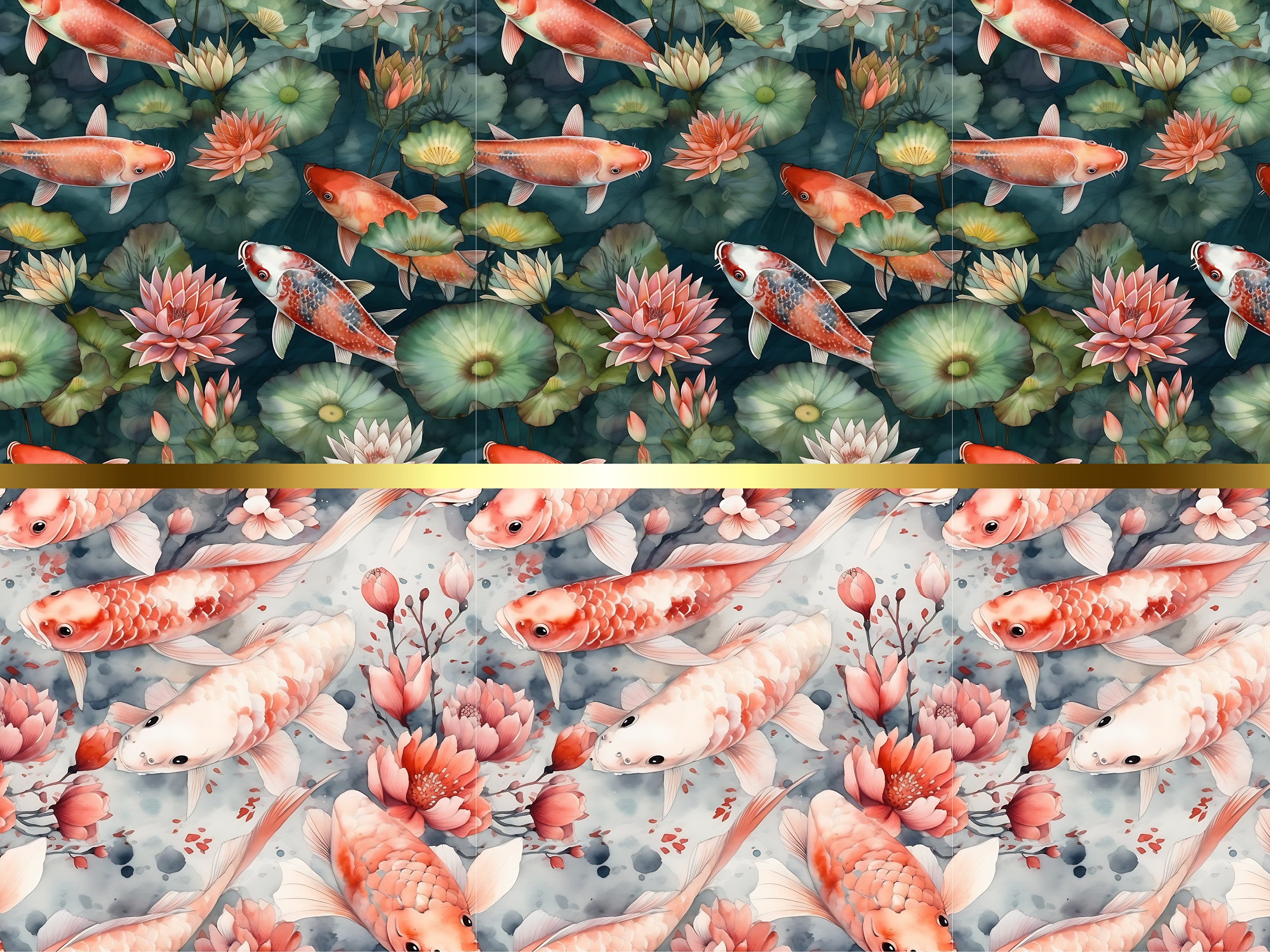 Watercolor Japanese Koi Fish Seamless Patterns Set of 10 Digital ...