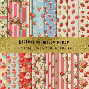 24 motifs vintage sans couture sur le thème des fraises - parfaits pour la sublimation, les travaux manuels, la décoration intérieure, l'art numérique - JPG de haute qualité, usage commercial