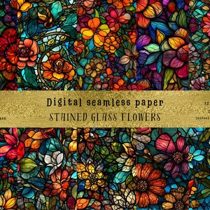 Vintage Stained Glass Floral Seamless Patterns - Set of 10 + Bonus,  seamless printable textures printable scrapbook paper, Commercial Use