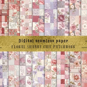 24 Floral Shabby Chic Patchwork Naadloze Patronen - Geschenken, Home Decor, Sublimatie & Meer - Hoogwaardige digitale JPG's, commercieel gebruik