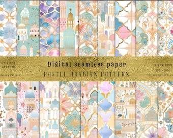 Vintage Pastel Arabic Palace Patterns - 25+1 Bonus Seamless Digital Patterns | High-Quality 300 DPI, Commercial Use, Instant Download