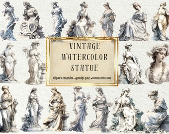 Vintage Victorian Statue Watercolor Clipart, Commercial Use (20 PNG)