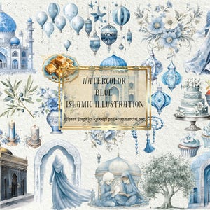 Impressionante Coleção de Clipart Islâmico Azul-Azuis – Perfeito para Ramadã, Eid, Convites, Nikah e Mais! PNG de Alta Qualidade Uso Comercial.