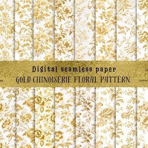 Gouden chinoiserie naadloze bloempatronen - vintage bloempatronen, digitale chinoiseriepapieren - vintage clipart, vintage naadloze patronen