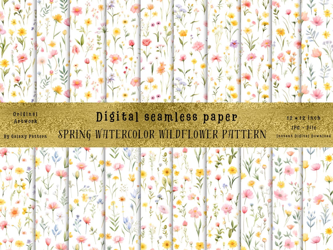 Watercolor Wildflower Seamless Patterns: Spring Floral Digital Paper ...