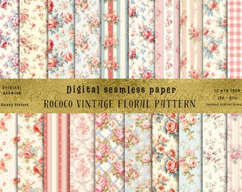 Vintage Pink Floral Digital Paper: Shabby Chic Rose Patterns (Digital Download)