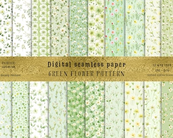 Green Floral Seamless Pattern: 26 Botanical Designs (Digital Download)