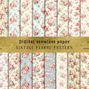 21 Vintage Digital Paper Shabby Chic Digital Paper Pack Roses Scrapbook Collage Sheets Pink Vintage Roses Floral Seamless Background Pattern