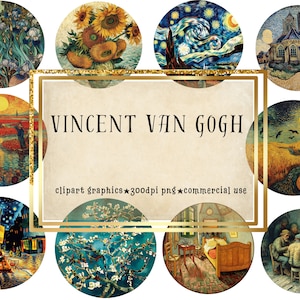 Conjunto de clipart de Vincent Van Gogh - imagens PNG de alta qualidade de 10 pinturas famosas para artesanato DIY e amantes da arte, uso comercial, impressão sob demanda