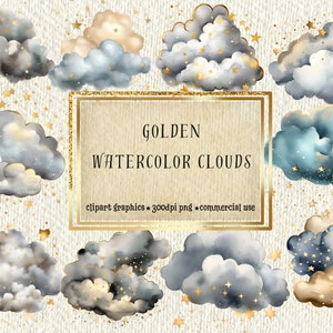 Esclusivo pacchetto clipart acquerello nuvole - 10 clipart PNG + bonus sorpresa! Creazione fai-da-te, uso commerciale, alta qualità, amante dell'arte!