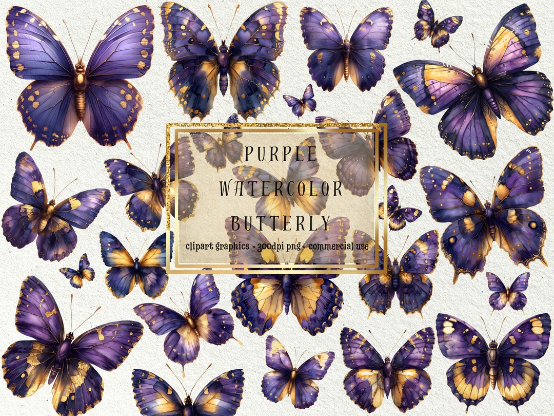 30+1 Bonus Purple Butterfly Clipart PNG Watercolor Butterfly Stickers ...