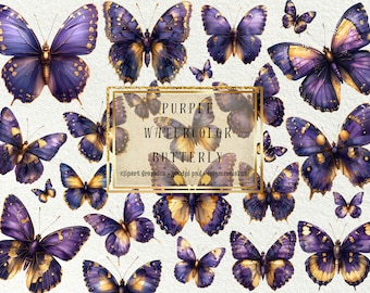 Purple Butterfly Watercolor Clipart Set (Digital Download)