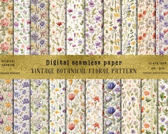 Vintage Botanical Seamless Patterns: Angela Barrett Inspired (Digital Download)
