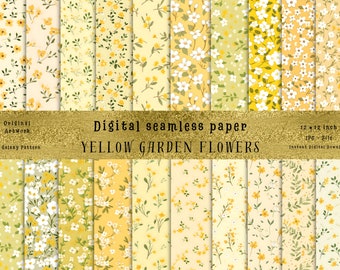 24 nahtlose gelbe Frühlingsblumenmuster - hochauflösende gelbe Blumenmuster für Sublimation, Geschenke und mehr - Kommerzielle Nutzung